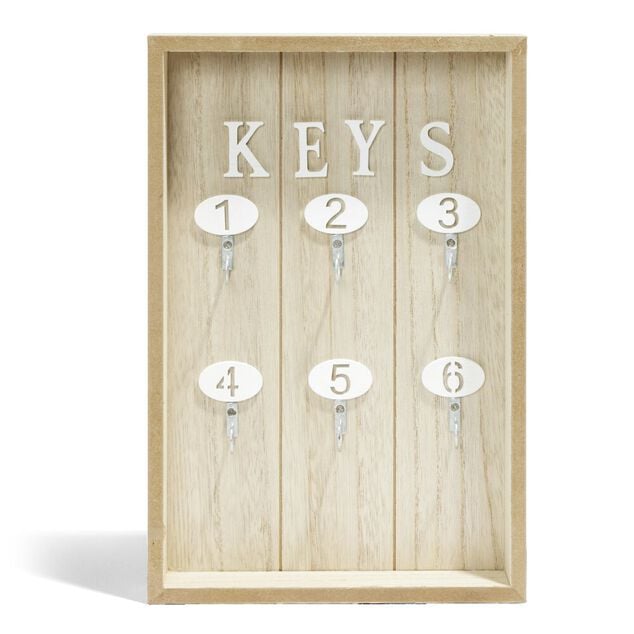 Bo&icirc;te &agrave; clefs MDF et m&eacute;tal beige et blanc 30x20x8cm