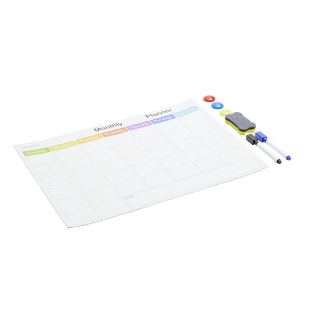 Calendrier mensuel magn&eacute;tique et 7 accessoires 42x30cm