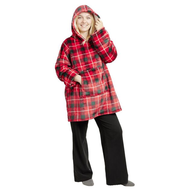 Pull plaid No&euml;l adulte &agrave; capuche rouge et vert 70xH80cm (4 mod&egrave;les)