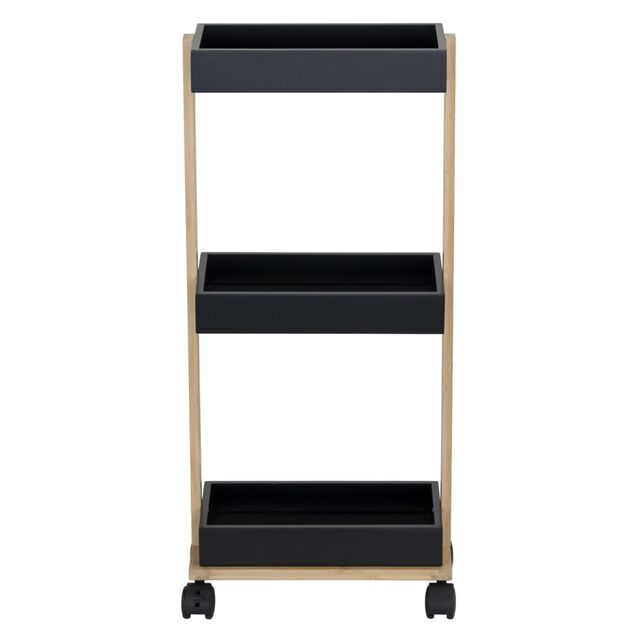 Desserte de cuisine en bois &agrave; roulettes 3 niveaux noir et naturel 32x18xH70,5cm