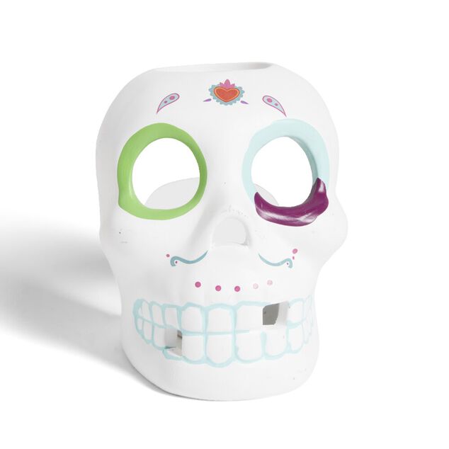 Cr&acirc;ne d&eacute;coration Halloween en dolomite style mexicain 7x8xH10cm