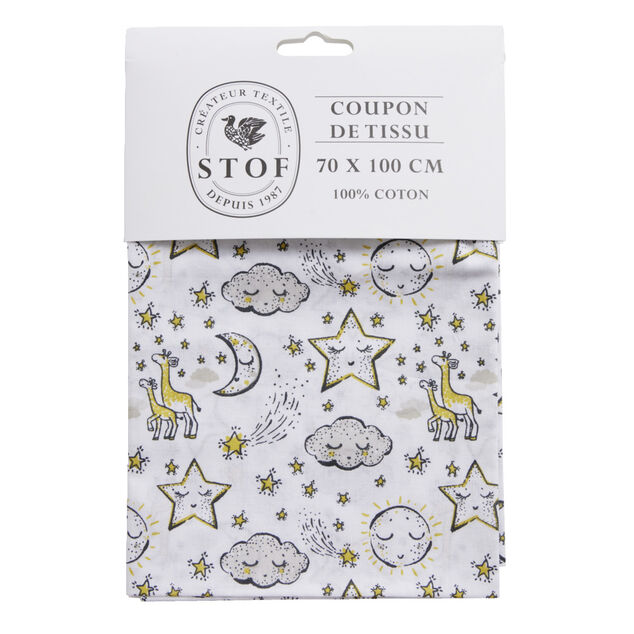 Coupon tissu imprim&eacute; Solune 70x100cm coton jaune