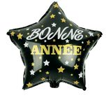 Ballon Bonne année forme étoile en aluminium noir et doré H46cm