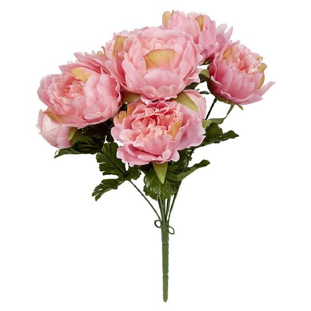 Piquet pivoine rose bouquet fleur artificielle 9 t&ecirc;tes &Oslash;28xH45cm
