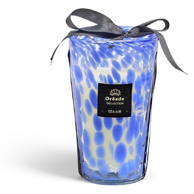 Bougie en verre souffl&eacute; Air Marin 150h &Oslash;14,5xH24cm bleu