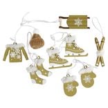 Décoration de Noël à suspendre traineau et vêtements bois x6 (3 modèles)
