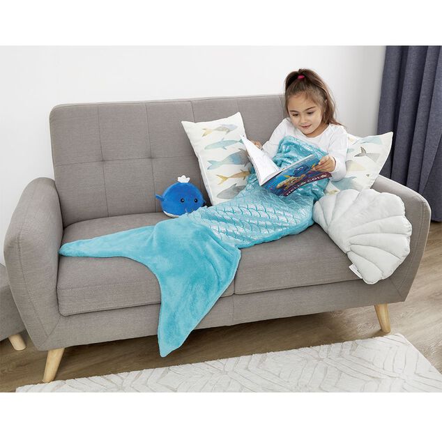 Plaid avec queue de sirène bleu