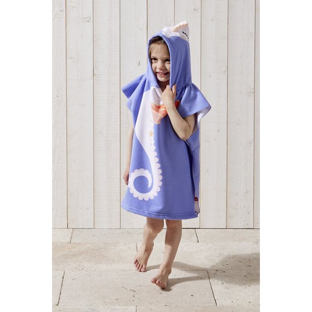 Poncho de plage enfant hippocampe TU 55x110cm