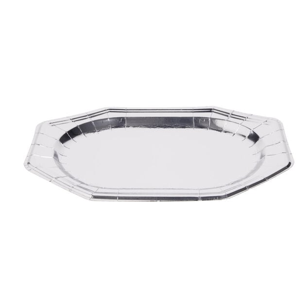 Plateau de pr&eacute;sentation ovale x4 en carton gris argent&eacute; 25x34cm