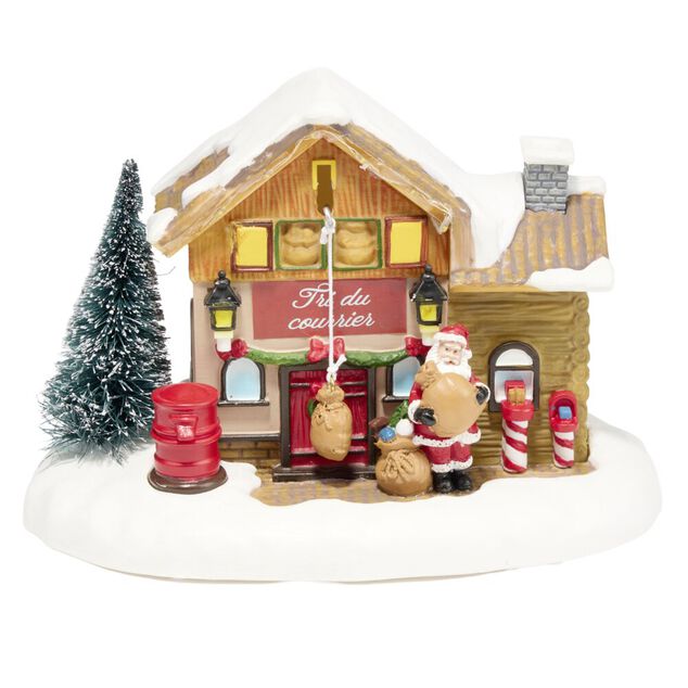 Village de No&euml;l lumineux et anim&eacute; LED courrier du P&egrave;re No&euml;l 21,5x12xH14cm