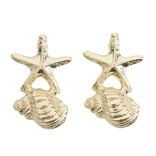 Boucles d'oreilles &eacute;toile de mer et coquillage zinc dor&eacute; L2cm