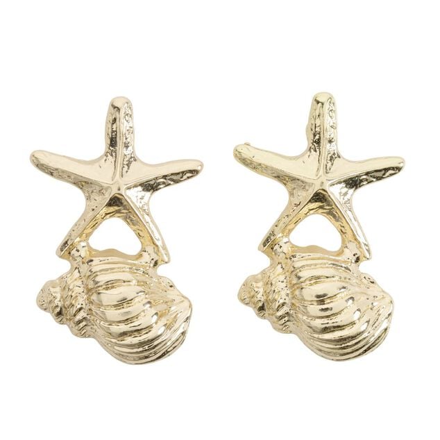 Boucles d'oreilles &eacute;toile de mer et coquillage zinc dor&eacute; L2cm