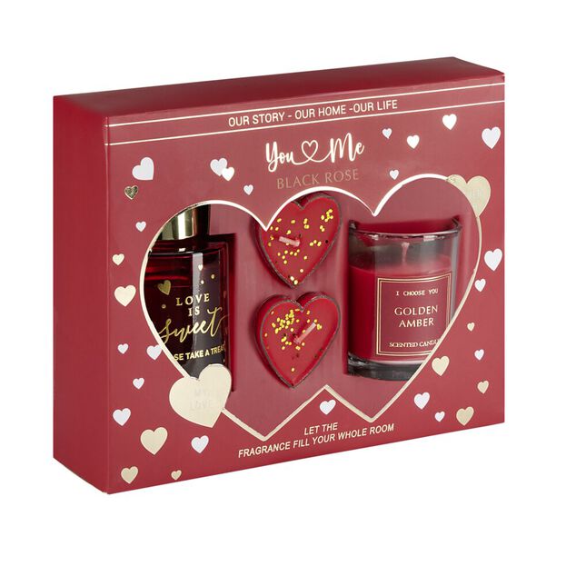Coffret senteur avec  diffuseur b&acirc;tonnets et bougies forme coeur (2 mod&egrave;les)