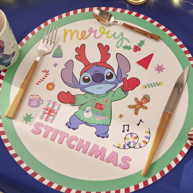 Set de table No&euml;l Disney Stitch rond Merry Stitchmas &Oslash;38cm