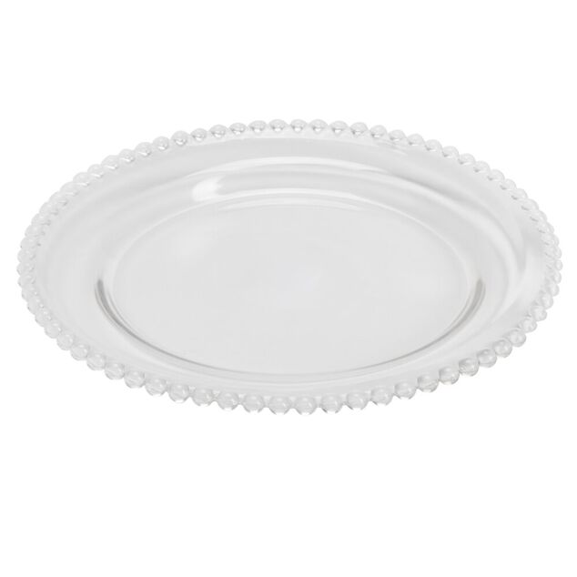 Assiette plate c&eacute;ramique transparente bord perle &Oslash;26,5cm