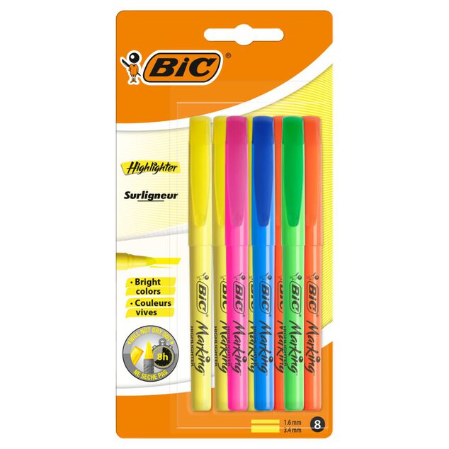 Stylo feutre surligneur fluo x8 Bic Marking