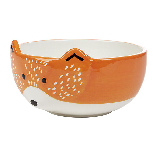 Bol forme t&ecirc;te de renard en fa&iuml;ence marron et blanc