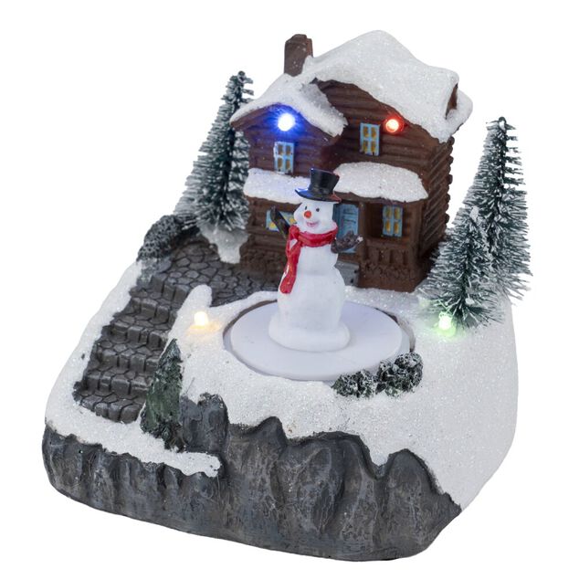 Village de No&euml;l anim&eacute; LED sc&egrave;ne patinoire 11,5x10,5xH13,5cm (3 mod&egrave;les)