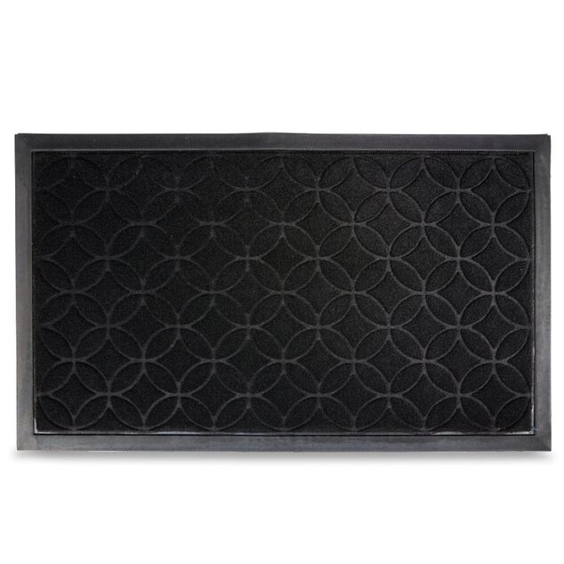 Tapis d'entr&eacute;e ext&eacute;rieur antid&eacute;rapant 75x45cm polyester et caoutchouc noir
