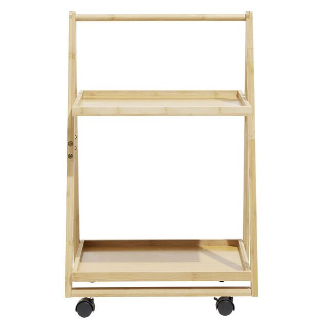 Desserte &agrave; roulettes bambou 2 niveaux 50x38xH78cm