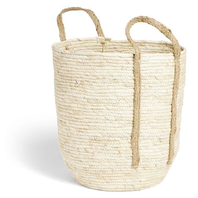 Panier &agrave; linge ronde 43L fibre de ma&iuml;s beige &Oslash;36xH40cm