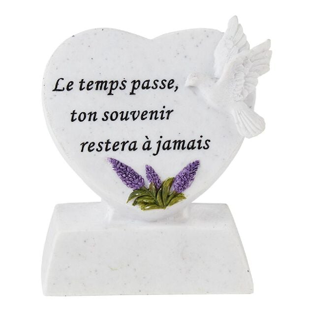 Coeur fun&eacute;raire sur socle blanc motif lavande