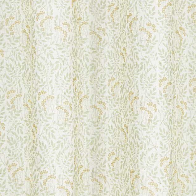 Rideau blanc imprim&eacute; feuillage vert lin et polyester 140x240cm