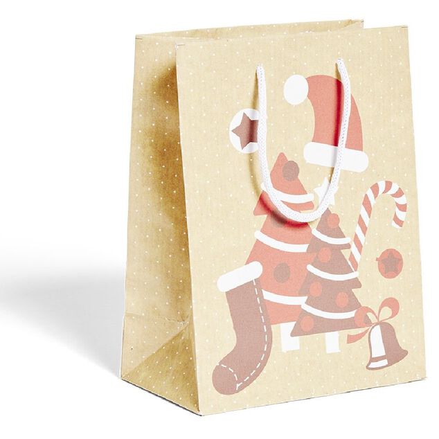 Sac cadeau No&euml;l papier recycl&eacute; imprim&eacute; 17,5x10xH23cm (2 mod&egrave;les)