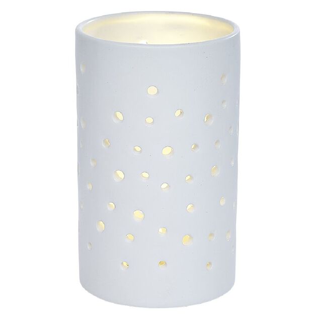 Bougeoir LED en c&eacute;ramique ajour&eacute; blanc &Oslash;7,8xH10,5cm