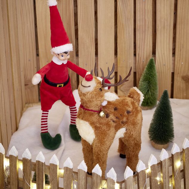 D&eacute;coration de No&euml;l &agrave; poser renne marron 17x10xH27cm