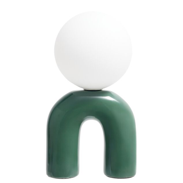 Lampe &agrave; poser c&eacute;ramique forme pont avec boule 12x16xH25cm (2 mod&egrave;les)