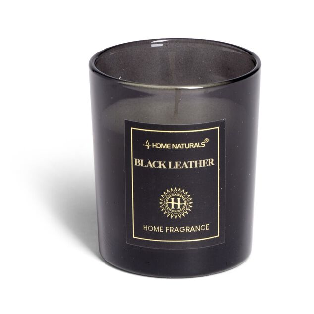 Bougie senteur cuir dans pot en verre &Oslash;6,4xH7,9cm noir