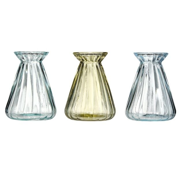 Soliflore &eacute;vas&eacute; x3 en verre bleu et vert &Oslash;8xH10cm