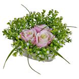 Composition fleur artificielle rose couleur rose pot ciment forme coeur