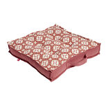 Coussin de sol carr&eacute; rouge terracotta motifs blancs 40x40cm