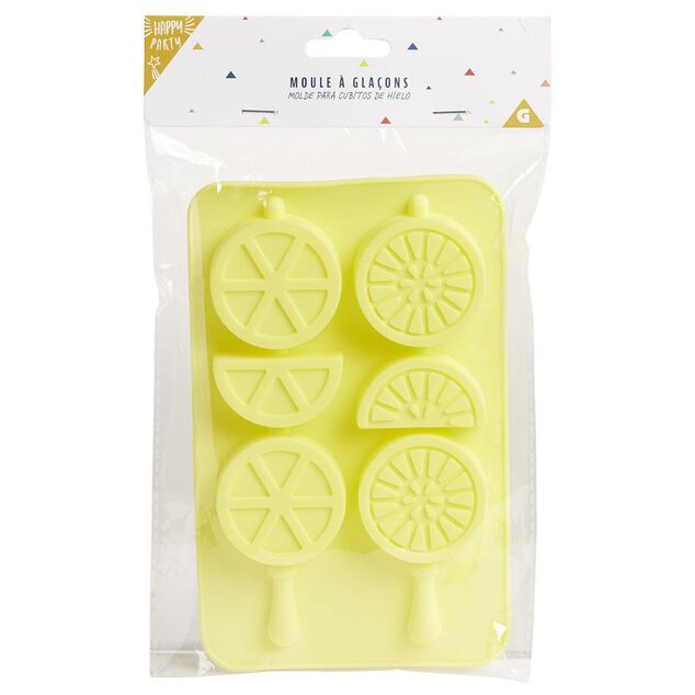 Moule à glaçon brochette forme citron-silicone jaune 18,3x11,4xH1,5cm