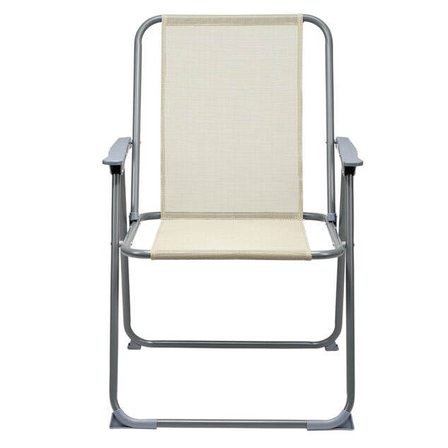 Fauteuil de camping pliant m&eacute;tal et textil&egrave;ne beige
