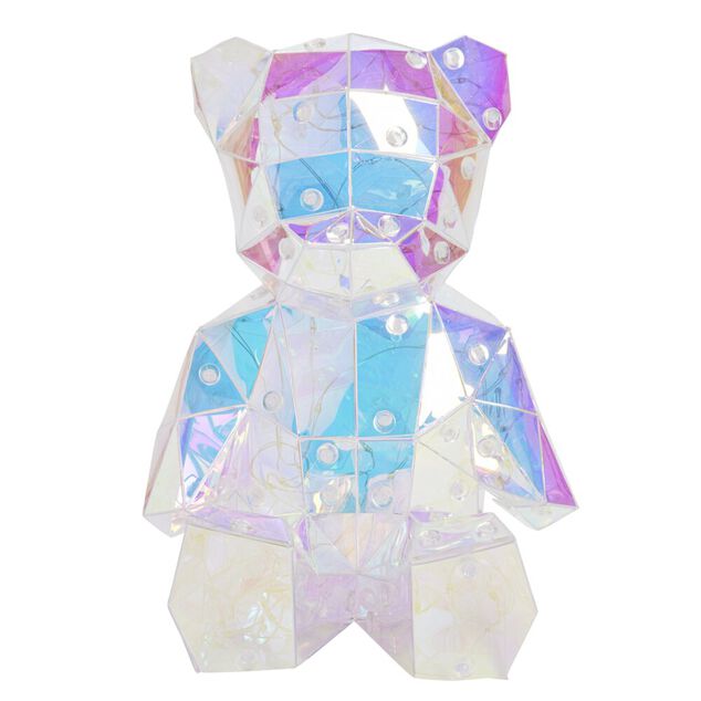 D&eacute;coration lumineuse &agrave; poser ourson holographique 60LED iridescent H19cm