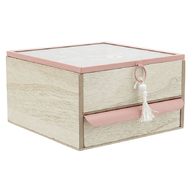 Bo&icirc;te &agrave; bijoux 3 casiers et 1 tiroir naturel et rose