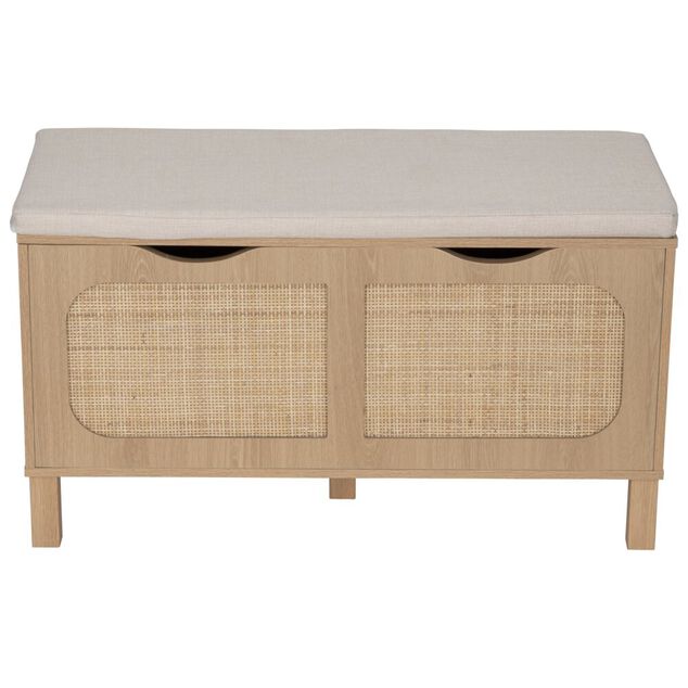 Banc de rangement en bois et rotin Kanna 2 cases 80x35xH45cm