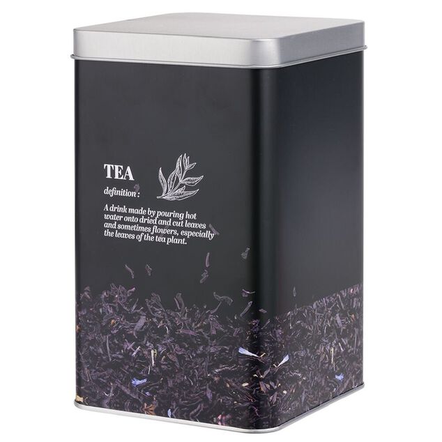Bo&icirc;te &agrave; th&eacute; en m&eacute;tal noir design Tea - 10,7x10,7xH.17,5cm