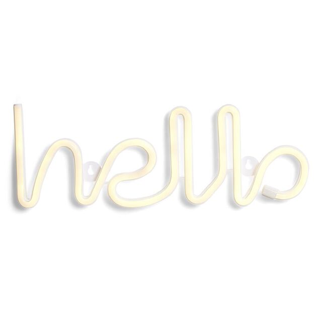 N&eacute;on solaire mot Hello 140 LED blanc chaud L35xH12cm