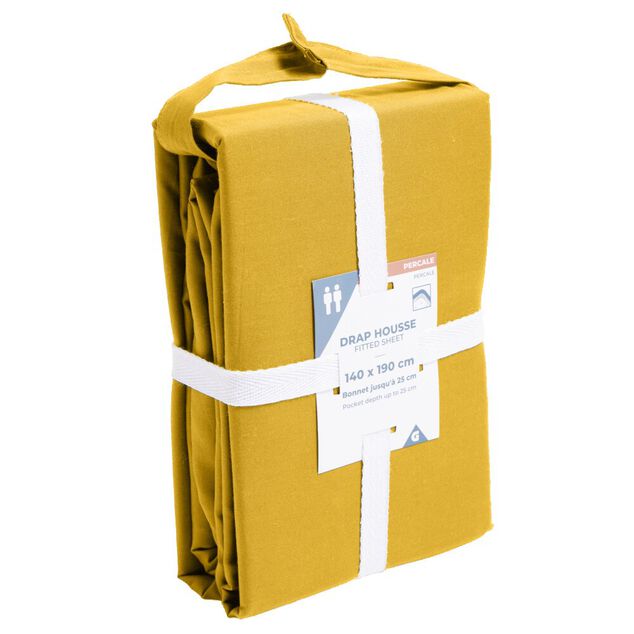 Drap housse 140x190cm 100% coton percale marron fonc&eacute;