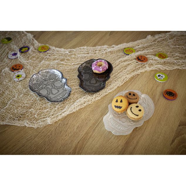 Plat t&ecirc;te de mort Halloween en verre