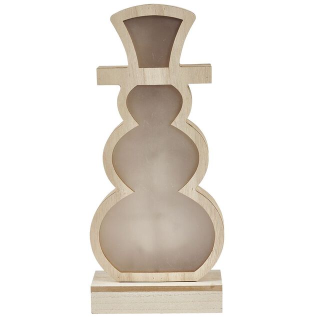 Bonhomme de neige lumineux en bois &agrave; poser H33cm