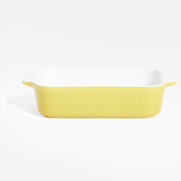 Plat &agrave; four en gr&egrave;s blanc et jaune 24x13,6xH5,5cm