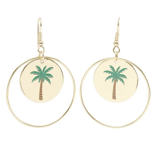 Boucles d'oreilles cr&eacute;oles palmier m&eacute;tal dor&eacute; L4cm