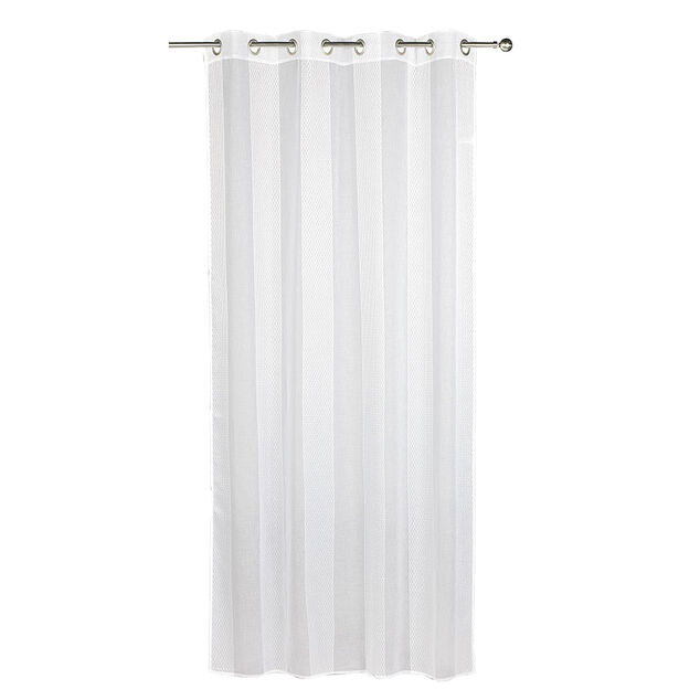 Voilage &agrave; oeillets jacquard bande verticale blanc