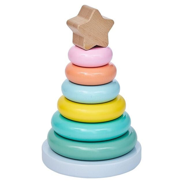 Tour empilable anneaux color&eacute;s en bois