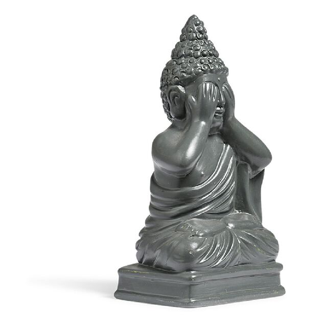 Statue Bouddha de la sagesse r&eacute;sine gris fonc&eacute;